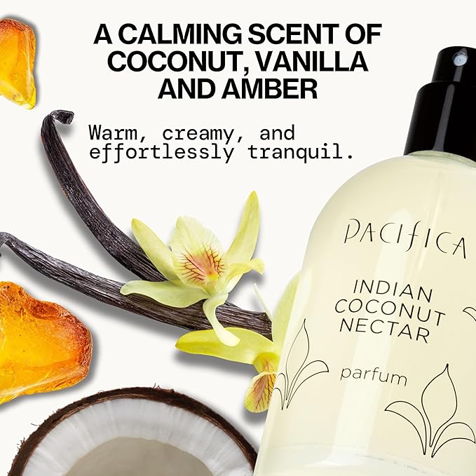 Pacifica Indian Coconut Nectar Spray Perfume, 2 oz – Warm Coconut & Vanilla Gourmand Fragrance for Women Clean Beauty Scent, Long-Lasting Beachy & Layerable, 100% Vegan & Cruelty-Free Made in USA-BrightBean Baby