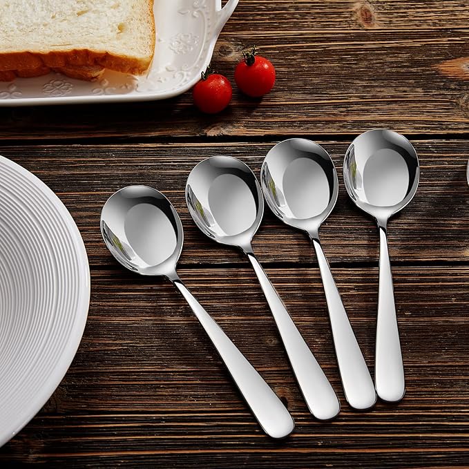 KEAWELL Premium 7" Louise Soup Spoons, 18/10 Stainless Steel, Dishwasher Safe (4)