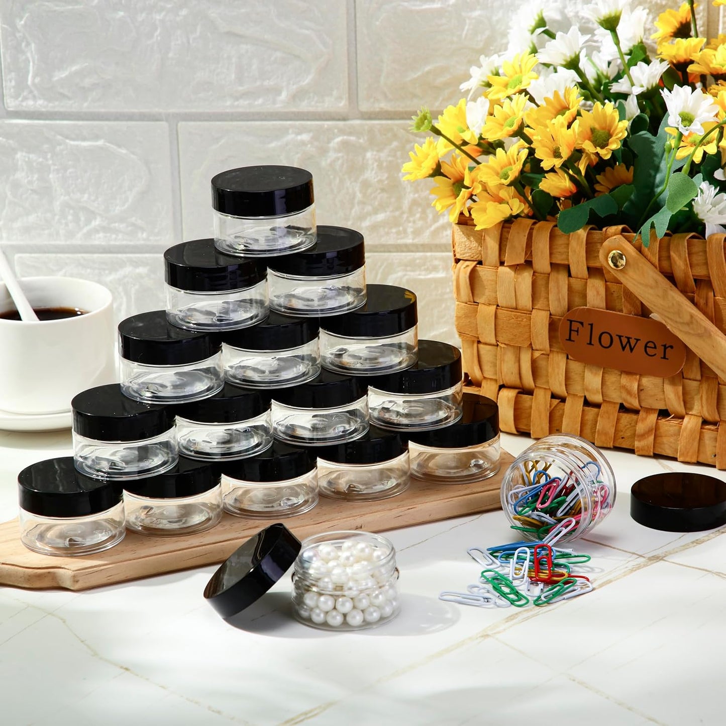 SATINIOR 100 Pcs Plastic Jars with Lids Small Containers Lids Wide Mouth Small Plastic Containers for Lotion Cream Rhinestones Body Butters Travel Storage(1 oz,Black)-BrightBean Baby