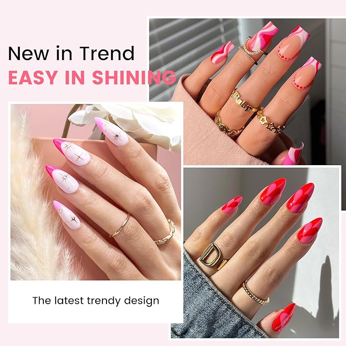 Gel Nail Polish Kit with U V Light, Hema-Free Bright Red Light Baby Pink Violet Pink Summer Gel Polish Set with Base & Top Coat Chrome Nail Powder, 4 Colors Mini Salon Nail Art Starter Gift for Women-BrightBean Baby