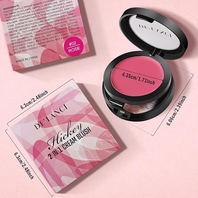 Multi-Purpose Cream Blush for Cheeks & Lip & Eyeshadow, Buildable Lightweight Peach Blush Balm, Ultra Hydrating Cruelty-Free Makeup Blush for Dry/Sensitive Skin, Waterproof Blush, Built-in Brush, Rose-BrightBean Baby