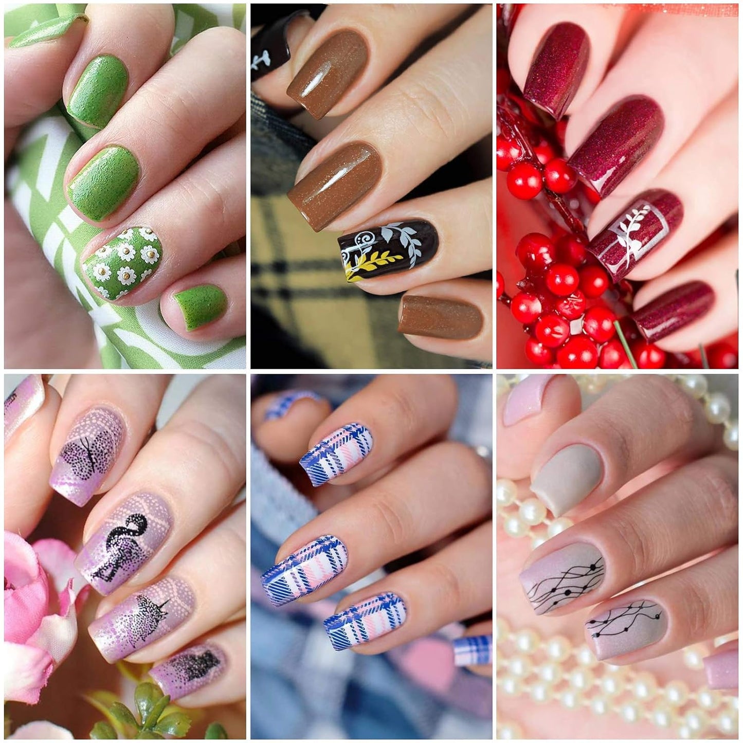 Born Pretty Nail Stamping Plates Set Plaid Flowers Leaves Lace Nail Art Image Plates Spring into Winter Stamp Templates Kit Image Manicuring DIY Printing Tools 8PCS-BrightBean Baby