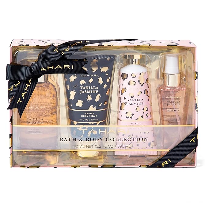 Tahari Spa Gift Set for Women, Vanilla Jasmine Spa Set, Bath Kit for Women Gift Set Includes Body Lotion, Body Wash, Hand Cream, Lotion Gift Set for Women, Birthday Gifts For Women - (Leopard)-BrightBean Baby