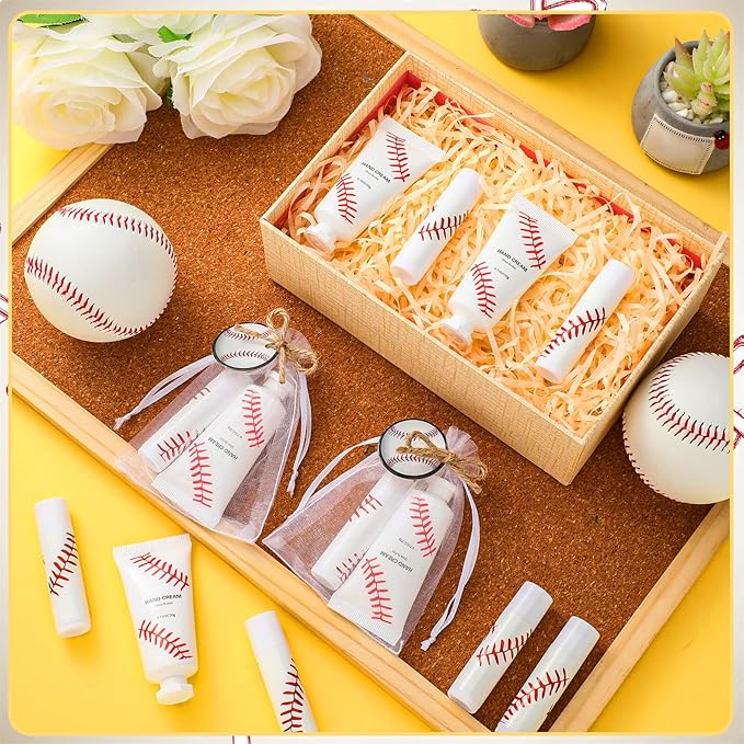 144 Pcs Baseball Lip Balm Hand Cream Set Baseball Party Supply, Include 36 Baseball Lip Balm 36 Moisturizing Hand Cream 36 Baseball Bag 36 Baseball Card and Rope for Baseball Accessories Gifts-BrightBean Baby