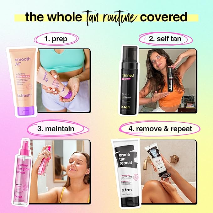 b.tan Dark Self Tanner Mousse | Get Tanned - Best, 1 Hour Express Sunless Tanning Foam, No Fake Tan Smell, Ultra Dark Bronzing Glow, Face & Body, Vegan, Cruelty Free, 6.7 Fl Oz-BrightBean Baby