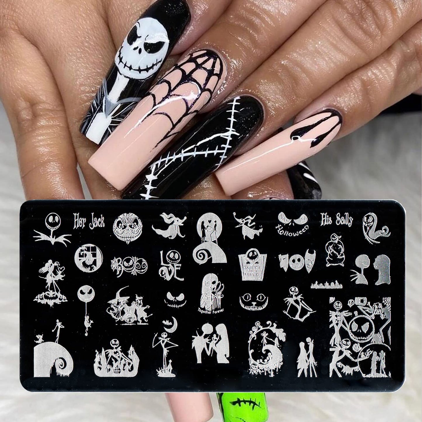 Halloween Nail Stamping Plate Nightmare Before Christmas Nails Stamping Kit The Day of Dead Ghost Holiday Nail Stamping Plate Nail Stamper Kit for Women Girls DIY Salon-BrightBean Baby