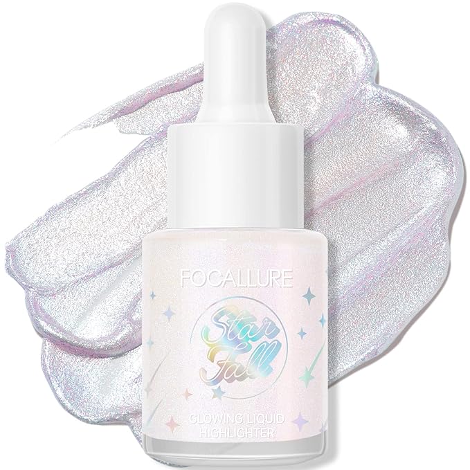FOCALLURE Starfall Glowing Liquid Highlighter, Shimmering Body Oil, Non-Sticky Shimmer Liquid Luminizer, Non-Greasy, Face & Body Glitter Makeup for Costumes, Cosplay, Rave Festival, ORION-BrightBean Baby
