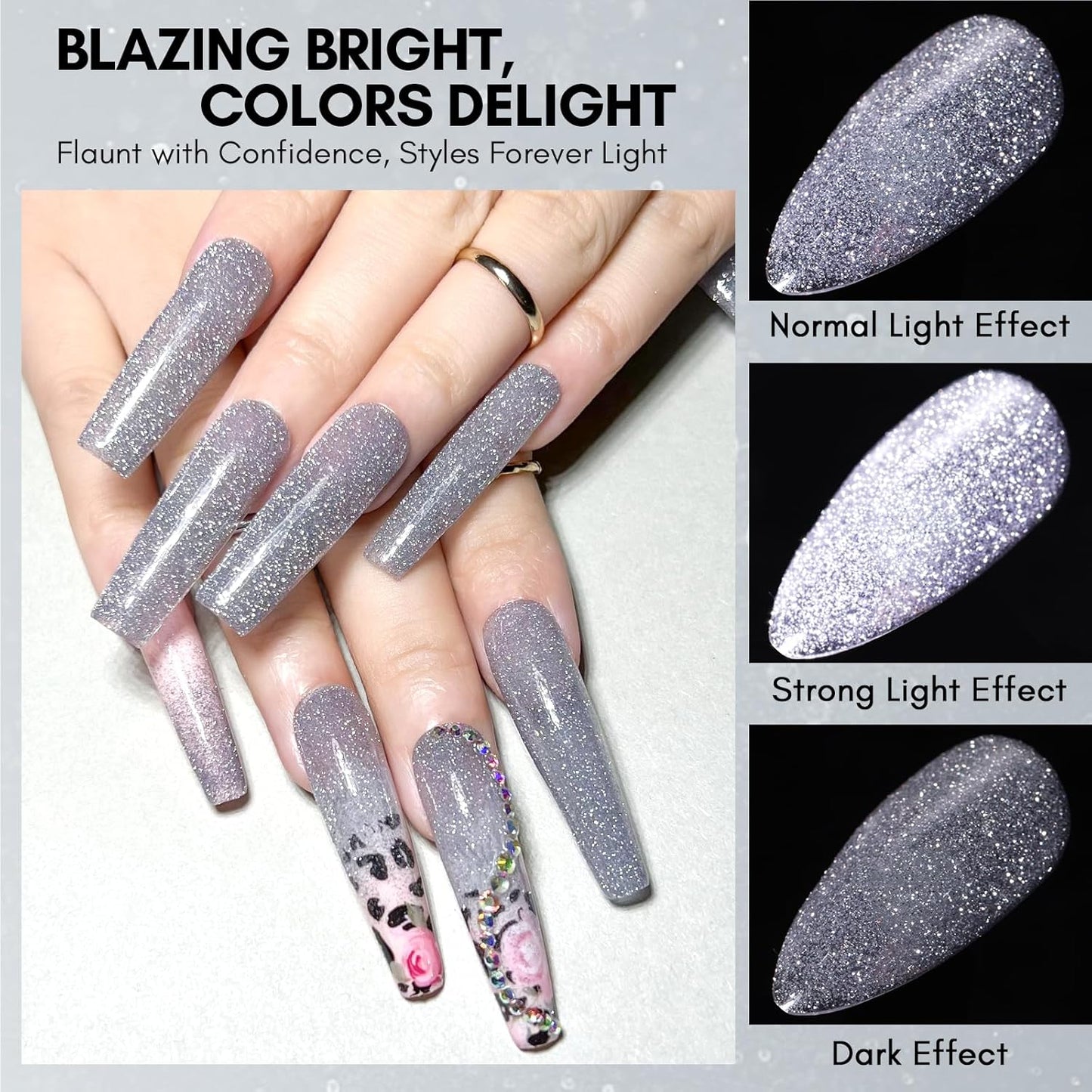 Makartt Glitter Gel Nail Polish - Flash Grey Diamond Reflective Sparkly Gel, UV LED Soak Off for Nail Art Designs, 15ml DIY Home Salon Manicure-BrightBean Baby