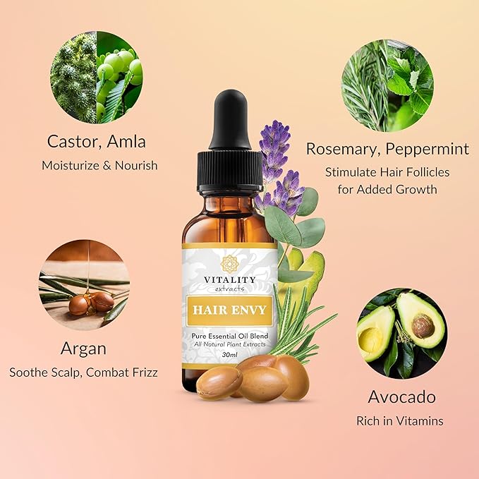 Vitality Extracts Hair Envy - Natural Hair Growth Serum - 100% Pure Essential Oils, 15 Plant Extracts, No Synthetics, No Parabens - Strengthen Hair, Minimize Breakage, Stimulate Follicles-BrightBean Baby
