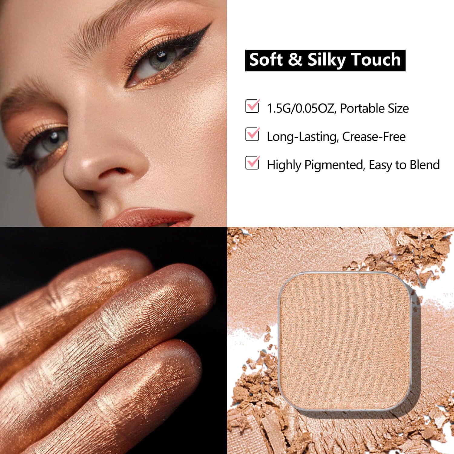 Magnetic Eyeshadow Soft Peach with Hints of Yellow and Pink, Satin Finish, Easy to Blend, Magnetic Pan for DIY Makeup Palette (Peach Glow)-BrightBean Baby