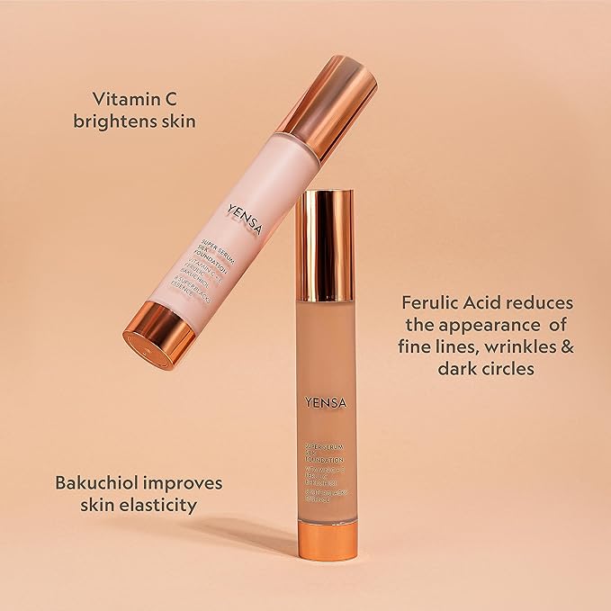 YENSA Super Silk Foundation - Full Coverage, Age-defying complex of Vitamin C, E, Ferulic, and Bakuchiol Oil (Medium 3) 1.0 fl oz-BrightBean Baby