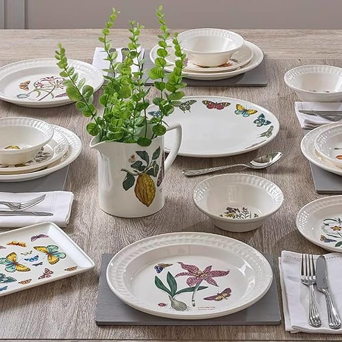 Portmeirion Botanic Garden Harmony 10.5" Dinner Plate, Papilio Emerald & Woody Nightshade Motif - Dishwasher, Microwave, Oven & Freezer Safe Earthenware - Elegant Spring Tableware for Brunch & Parties