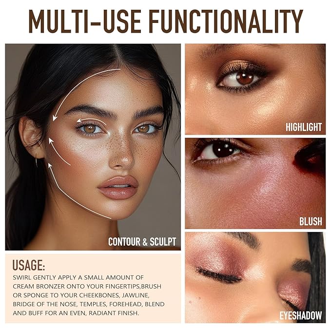 UCANBE Face & Body Cream Bronzer, Natural Coral Warm Sun-Kissed Glow Blusher, Buildable Blendable for Long Lasting Radiant Glow, Luminous Bronzing Highlighting Multi-Use Makeup Palette-BrightBean Baby