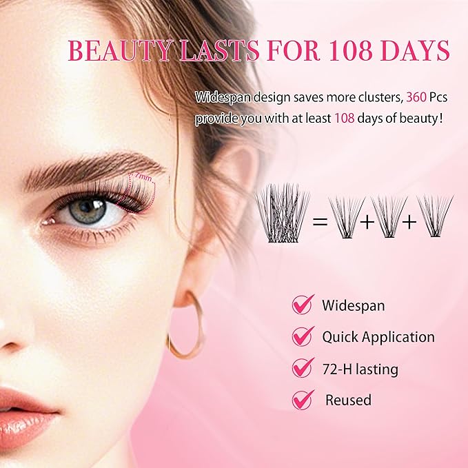 Lash Clusters Kit - Wispy Natural & Manga Spiky Lash Cluster Invisible band 8-16mm Eyelash Clusters Kit D Curl Lash Extension Kit WideSpan with Bond and Seal DIY at Home-BrightBean Baby