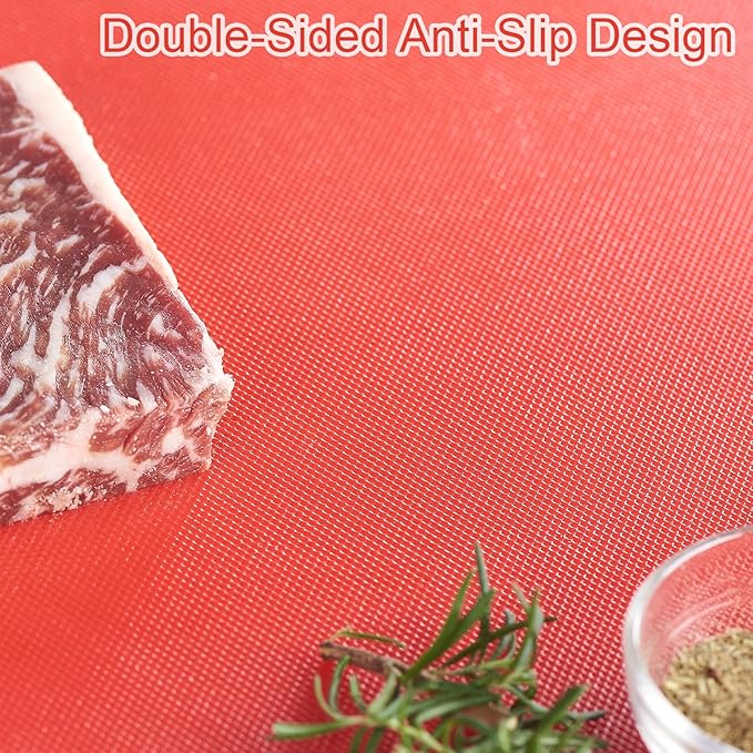 CURTA 2-Pack Red Cutting Boards for Kitchen, 18" x 12" x 0.5" Color Coded Plastic Chopping Board with Anti Slip Surface Dishwasher Safe