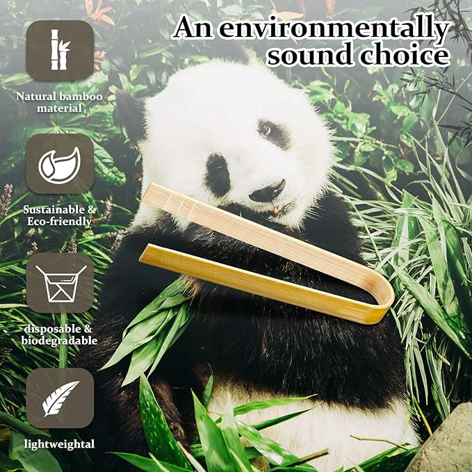 Patelai 180 Pieces Mini Bamboo Tongs Long Toast Tongs Disposable Wooden Cooking Bamboo Cooking Utensils for Toast Bread Pickles Tea Toaster Supplies (4 Inch)