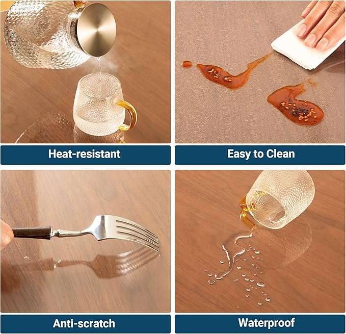 Clear Table Cover Protector Rectangle 38 x 60 Inch, 1.5mm Transparent Plastic Table Protector Waterproof, Anti-Scratch Clear Desk Mat for Office Desktop Dresser Dining Table, FDA Compliant