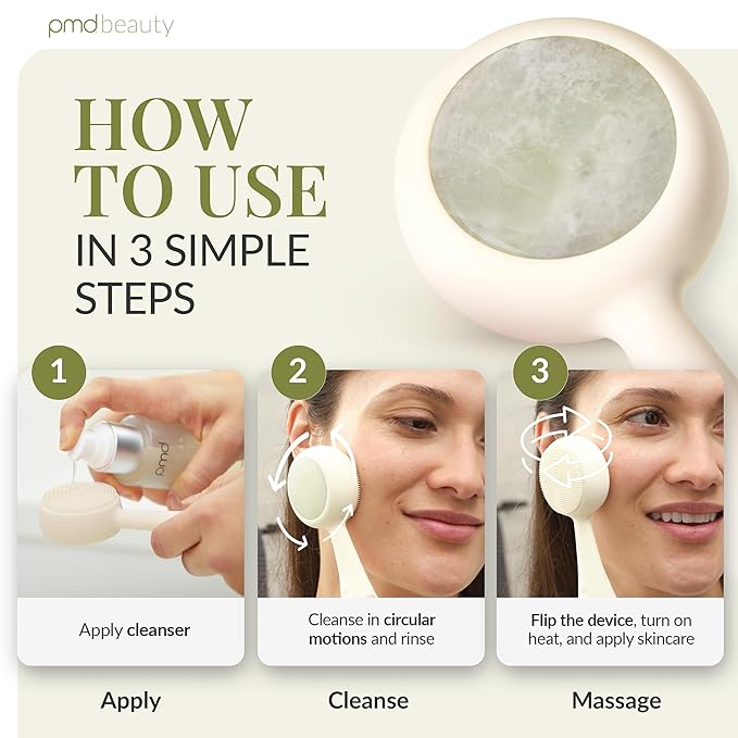 PMD Beauty Clean Pro Jade - Smart Facial Cleansing Device with Silicone Brush & Jade Gemstone ActiveWarmth Anti-Aging Massager - Waterproof - SonicGlow Vibration - Clear Pores & Blackheads-BrightBean Baby