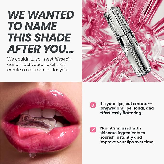 Wonderskin Lip Oil Rehab Serum - Color Changing Lip Oil from Clear to Pink - PH-activated, Non-sticky & Hydrating Tinted Serum for Dry Lips (Kissed)-BrightBean Baby
