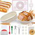 Aliggbent Silicone Banneton Bread Proofing Baskets, 10'' Oval ＆ 9'' Round Foldable Sourdough Bread Baking Supplies 18Pcs Sourdough Starter Kit Easy-to-Clean Proofing Baskets for Sourdough Bread Baking