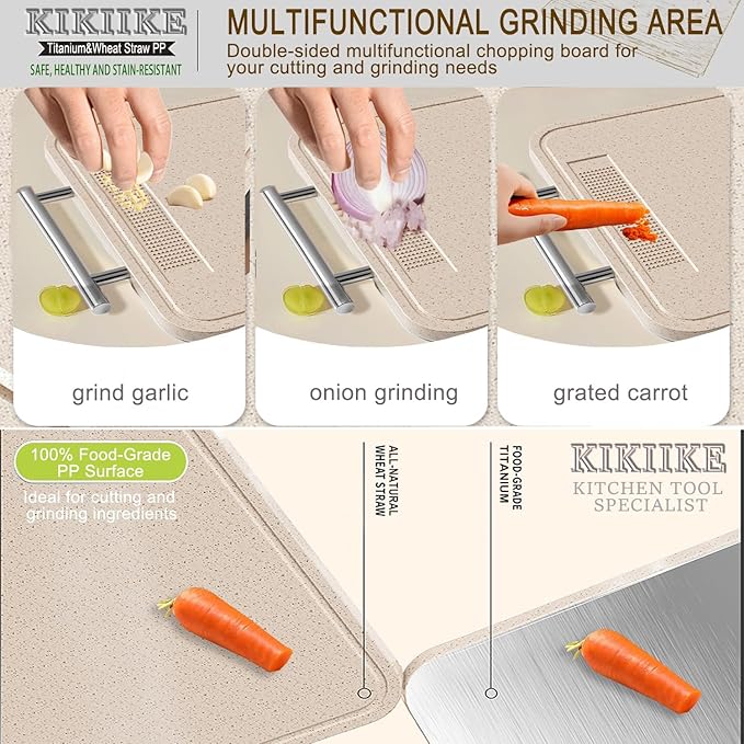 Titanium Cutting Board Double Sided Pure Titanium Cutting Boards for Kitchen, Pure titanium & Wheat Straw PP Food Grade metal chopping boards Easy to Clean Large Size