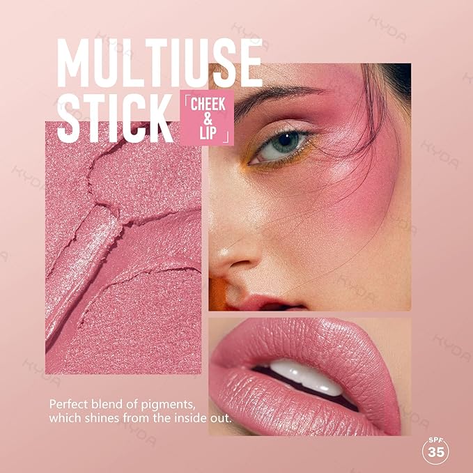 KYDA 3 Colors Mineral Color Balm, Buildable Shimmer Color for Lips and Cheeks, Broad spectrum SPF 35, Natural Shimmer Finish, Lightweight Blendable Creamy, Multiuse Blush Stick, Set A-BrightBean Baby