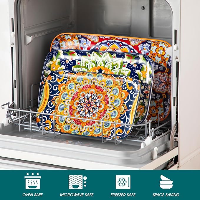 vancasso Serving Platters Set of 3, 16"/14"/12" Inch Rectangular Trays - Serving Platter Extra Large, Bohemian Ceramic Serving Dish for Entertaining Food, Microwave & Dishwasher Safe, Colorful