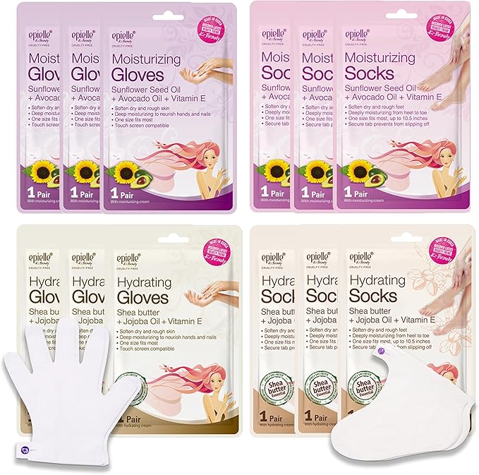 Epielle Hydrating & Moisturizing Hand & Foot Masks 12 Pairs, Relieve and Soften Dry Hands & Cracked Heels with Shea Butter & Sunflower Seed Oil, Korean Skin Care, Spa Set, Self Care Gifts for Women-BrightBean Baby