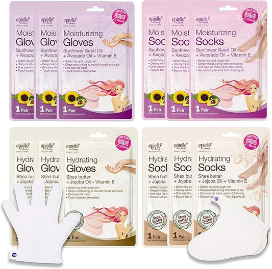 Epielle Hydrating & Moisturizing Hand & Foot Masks 12 Pairs, Relieve and Soften Dry Hands & Cracked Heels with Shea Butter & Sunflower Seed Oil, Korean Skin Care, Spa Set, Self Care Gifts for Women-BrightBean Baby