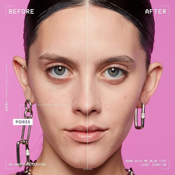 NYX PROFESSIONAL MAKEUP Bare With Me Blur Skin Tint Foundation Make Up with Matcha, Glycerin & Niacinamide - Light Ivory-BrightBean Baby