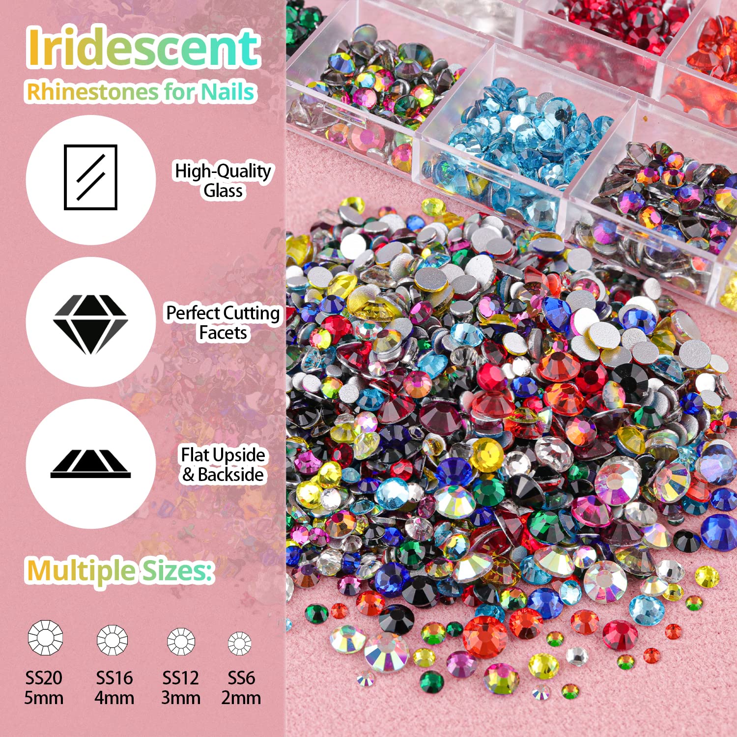 Colorful Flatback Face Gems and Beige Pearls for Makeup with Quick Dry Glue, Half Round Pearls Nail Art Rhinestones Glass Crystal Beads for Make-up Deco with Pickup Pencil + Tweezer-BrightBean Baby