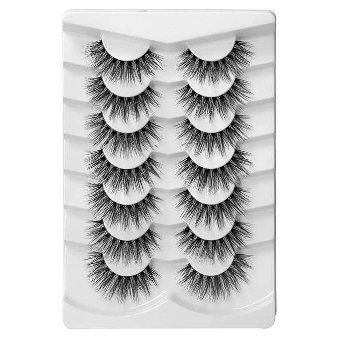 Onlyall False Eyelashes Natural Lashes Wispy Lashes Natural Look False Eyelashes Natural Flared Eyelashes False Eye Lashes Fluffy Lashes 7 Pairs A28-BrightBean Baby