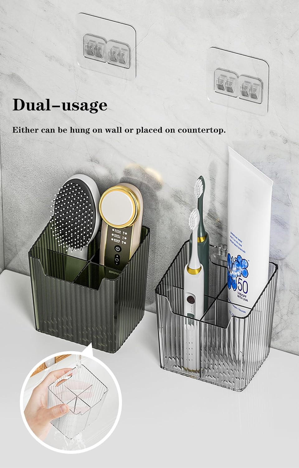 Set Of 2 Storage Organizer Bins Wall Mounted Shower Caddy, Bathroom shelves Stackable Clear Plastic Toothbrush Holder Adhesive Hanging Bin for Bathroom, Kitchen, Cabinet, Shower BPA Free Small (Green)-BrightBean Baby