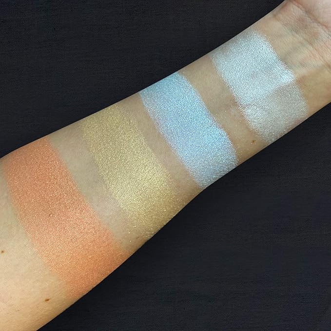 Pippa of London Eclipse Highlighter Palette 381 Make Up for Cheeks and Face with 4 Luxury Highlighters in a Silver Gold Case with Mirror-BrightBean Baby