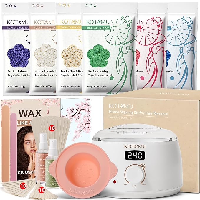 KOTAMU Waxing Kit for Women & Men, White Wax Kit for Hair Removal, Digital Waxing Pot for Thick Coarse Fine Fuzzy Hair & Sensitive Skin, Wax Warmer for Home Salon Use-BrightBean Baby