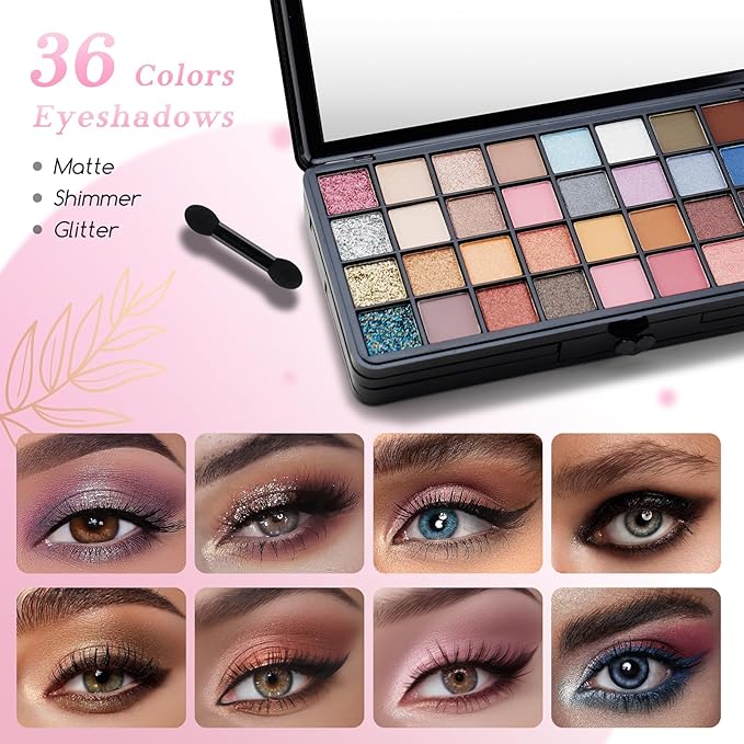 Color Nymph All In One Makeup Sets for Teens Women, Portable Travel Office Makeup Kit Gift for Girls with 36-Colors Eyeshadows Facial Blusher Lip Gloss Pressed Powder Mascara Brushes Mirror-BrightBean Baby