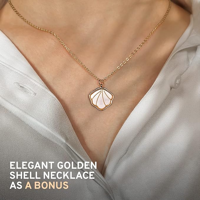 Shell Makeup Set - All in One Makeup Kit for Women with Compact BB Cream Powder, Eyeshadow Palette with Brown Shades, Eye Shadow Brush, Mascara, 3 Lipsticks, Necklace - Make Up Gift Set Box-BrightBean Baby