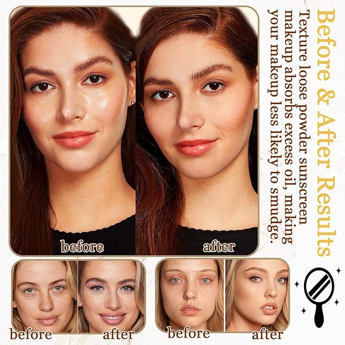 Lightweight Setting Powder,Waterproof Oil Control Translucent Face Powder,Smooth Long Lasting Matte Finish Loose Powder with Face Makeup Brush & Powder Puff（Natural Color）-BrightBean Baby
