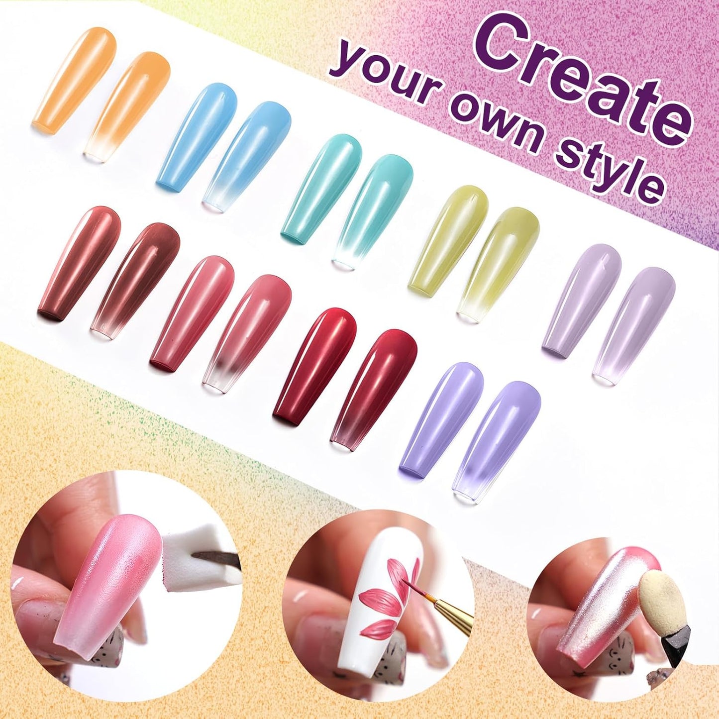 Gradient Painting Gel, 9 Colors Ombre Gel Nail Polish with Summer Blue Sponging for Pigment Pat Kit Aura Nails, French Manicure Soak of UV DIY Nail Art Beachside Candy-BrightBean Baby