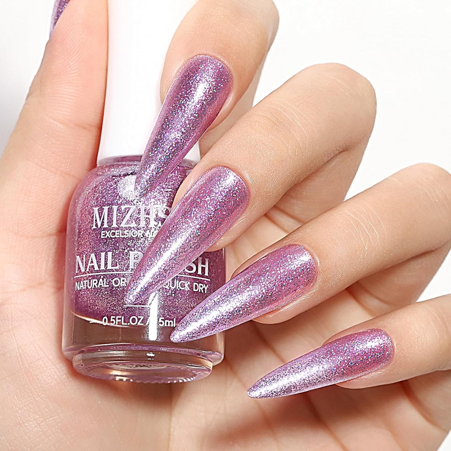 MIZHSE Quick Dry Glitter Purple Nail Polish, Shimmery Nail Polish Air Drying Fast, 15ml High Glossy Sparkly Shiny Nail Art Salon Manicure Home-BrightBean Baby