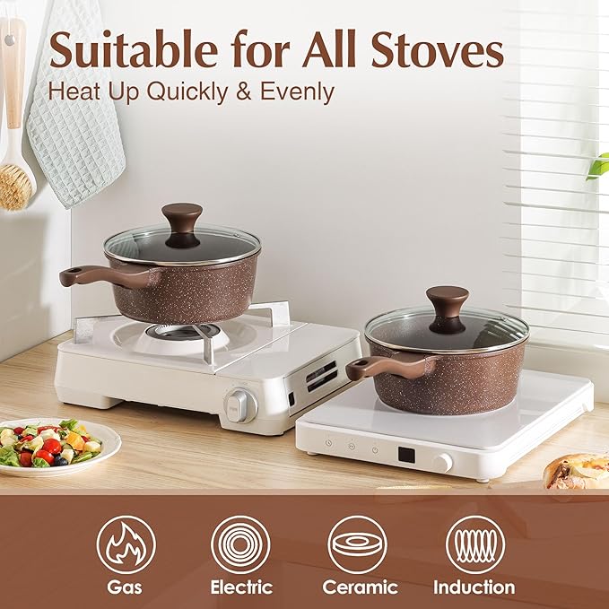 SENSARTE Nonstick Saucepan with Lid 2.0 Quarts - Granite Coating Small Pot