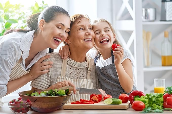 Extra Large Wooden Salad Bowl Set - 1/2" Thick Mango Wood Serving Bowl with Utensils, Wooden Mixing Bowls, Decorative Kitchen Dinnerware for Popcorn, Pasta, & Chips, Dishes - 15 Inch