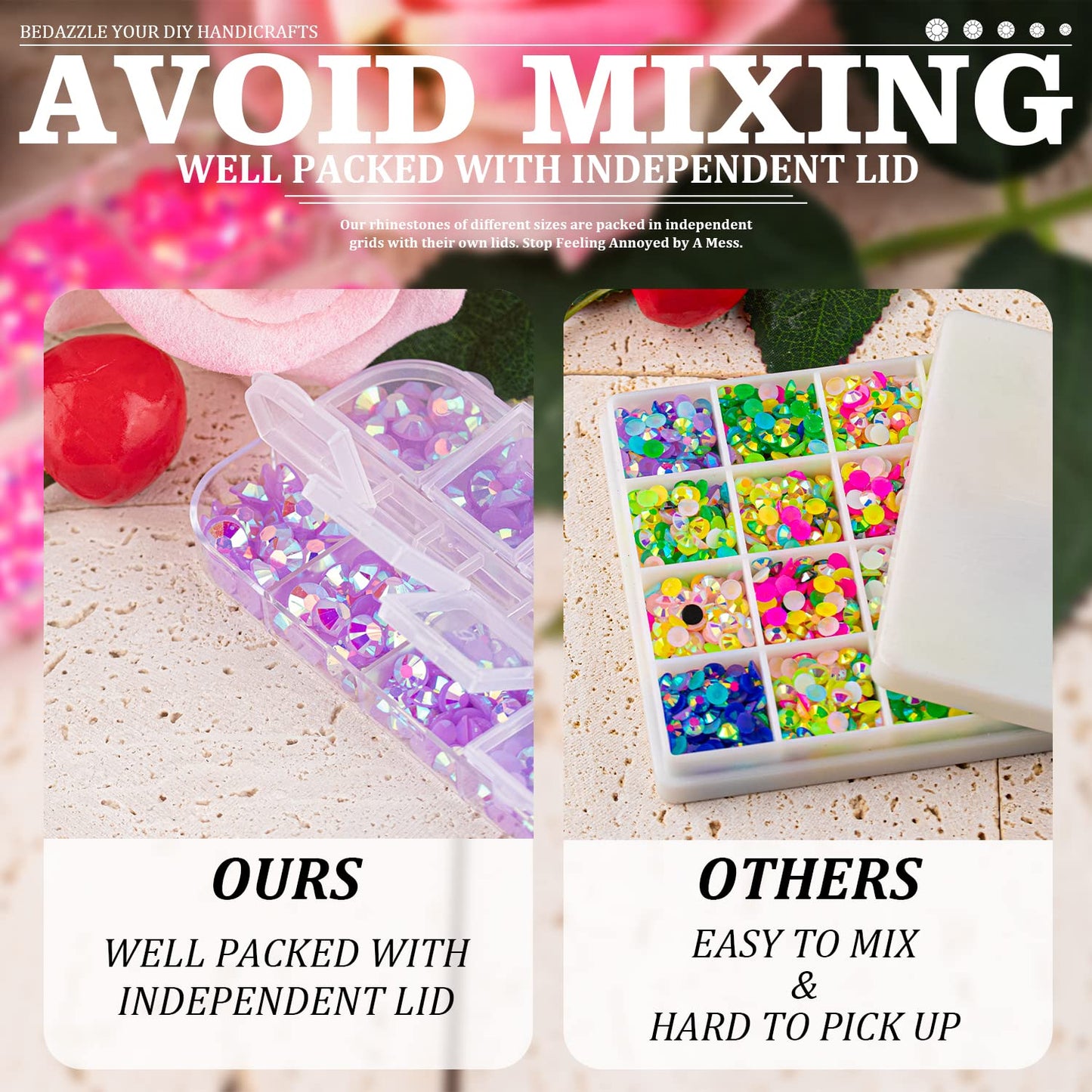 7000PCS Resin Rhinestones with Tweezers for Crafting, 2/3/4/5/6mm Flatback Jelly Rhinestones, 4 Box Lavender Purple AB Non Hotfix Crystal Gems for DIY Crafts Mugs Tumblers Clothes Makeup Nail-BrightBean Baby