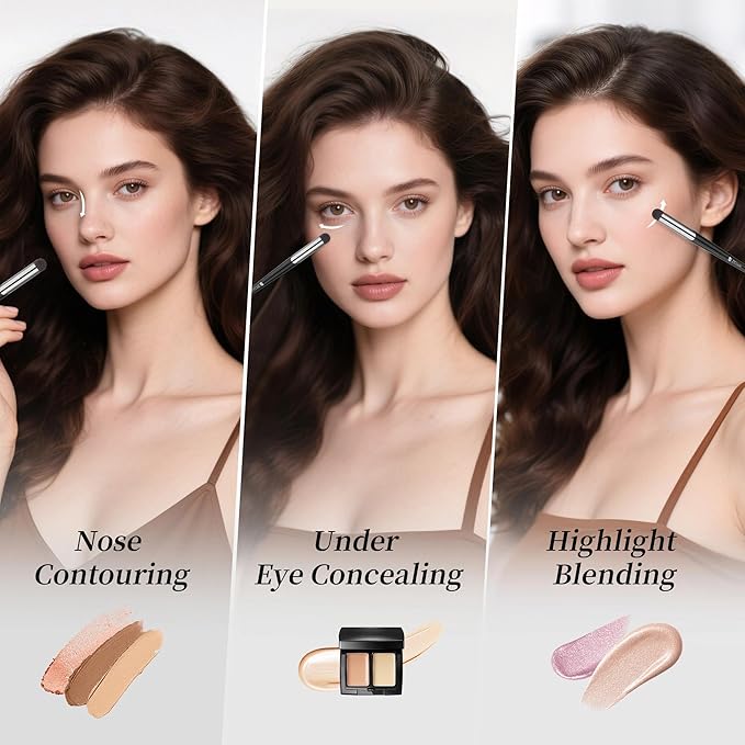 DUcare Tapered Small Concealer Brush Under Eye, Nose Contour Brush Mini Makeup Brushes Ideal for Liquid, Cream, and Powder Concealer(V03)-BrightBean Baby