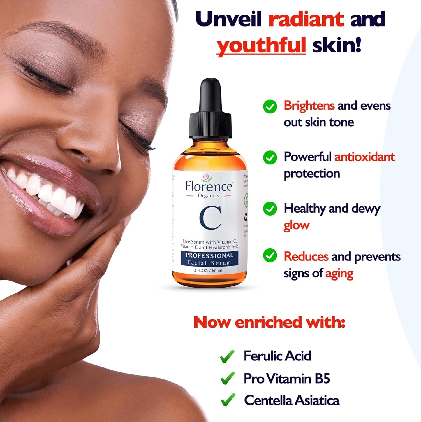 Vitamin C Serum For Face – Anti-Aging Facial Serum with Vitamin C, Hyaluronic Acid, Niacinamide, B5 & Vit E. Brightening Facial Essence for Dark Spots, Fine Lines, Wrinkles & Glowing Skin, 2 Fl Oz-BrightBean Baby