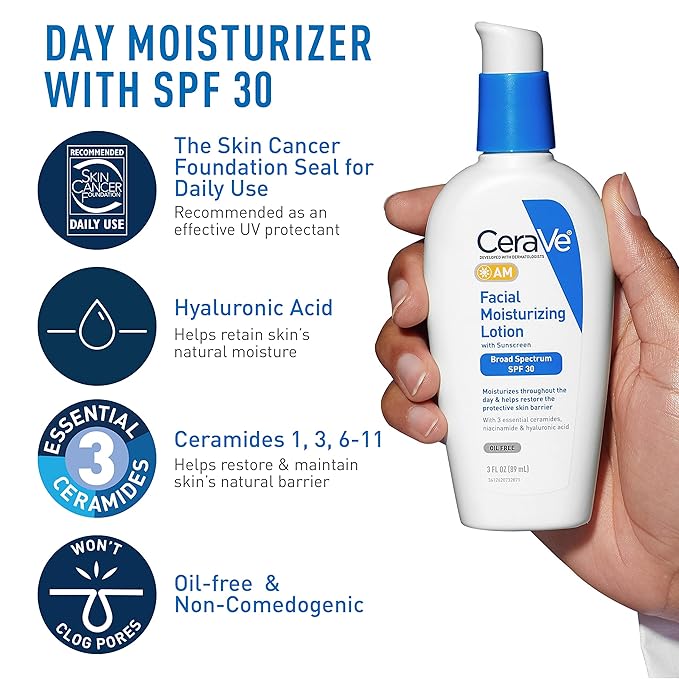 CeraVe AM Face Moisturizer with SPF, PM Face Moisturizer & Hydrating Face Wash Skin Care Routine for Morning & Night | Travel Size Toiletries | 3oz Lotion + 3oz Lotion + 3oz Cleanser-BrightBean Baby