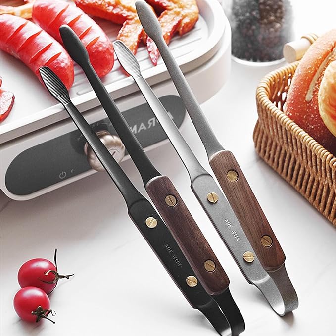 Longjet Kitchen Tweezers Metal Tongs for Cooking - Reptile Feeding Tongs for Gecko, Bearded Dragon, Snake - Long Forceps for Aquarium Plant (Silvery Walnut-9.5"/1Pcs)