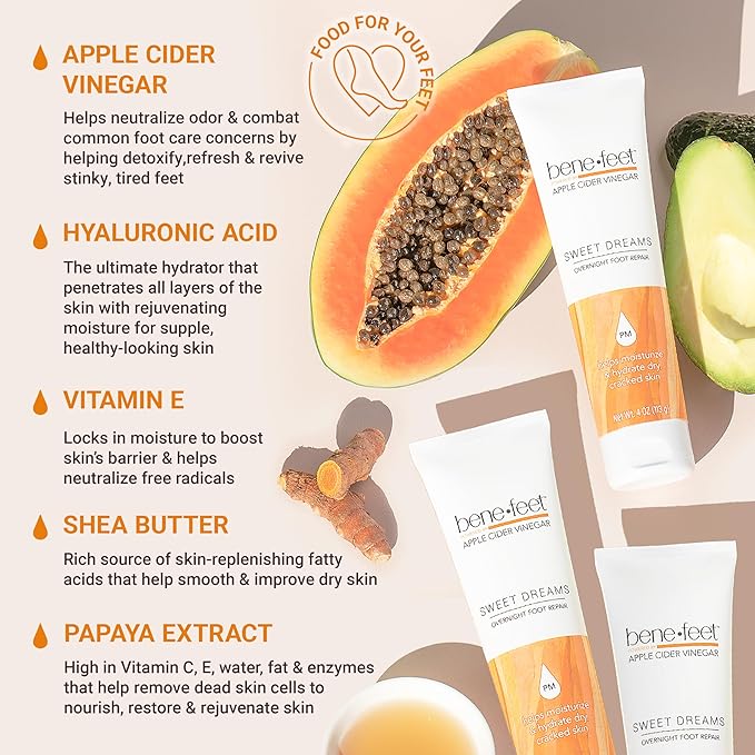 Benefeet Sweet Dreams Overnight Foot Repair - Night Cream for Detox, Moisturize & Soften Dry Cracked Skin, With Apple Cider Vinegar, Turmeric & Borage Oil, 4oz (3 Pack)-BrightBean Baby