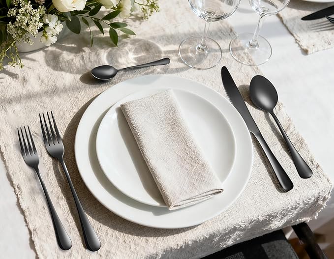 Black Spoons silverware teaspoons set of 12 dessert spoon 6.6inch Food-Grade stainless steel kitchen and dining table spoons (Black)