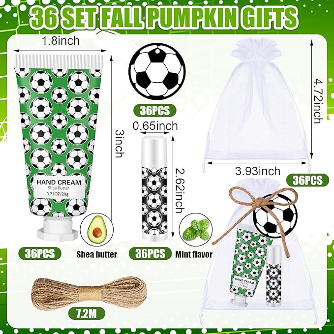 36 Sets Soccer Lip Balm Hand Cream Set soccer Party Favors, Include 36 Lip Balm 36 Moisturizing Hand Cream 36 Bags 36 Cards and Ropes for Soccer Accessories Gifts-BrightBean Baby